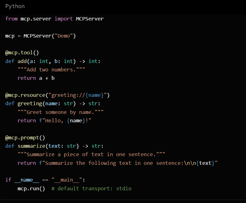 Screenshot of the Python MCP server code in server.py