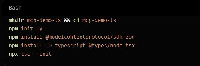 Screenshot of creating the TypeScript MCP project